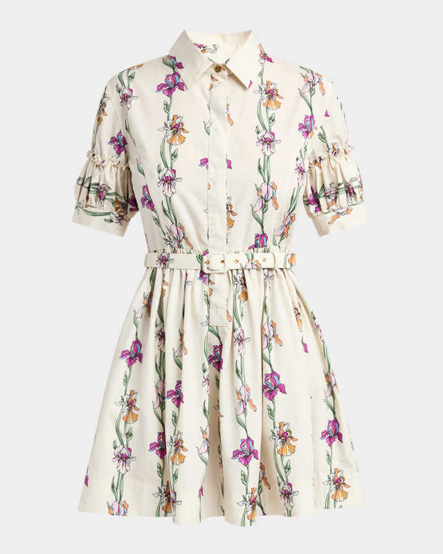 Libertine Floral Striped Belted Mini Shirtdress